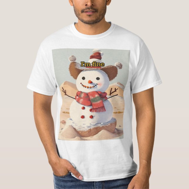 Ein Schneemann inmitten der Wüste, allein, Smil T-Shirt (Vorderseite)
