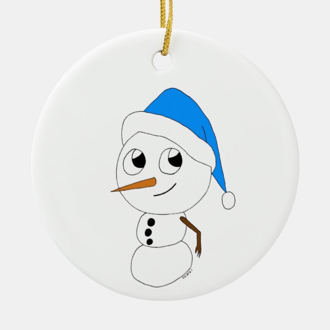 ein Schneemann Keramik Ornament (Vorne)