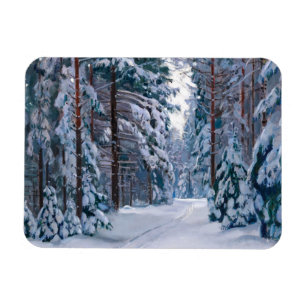 Ein schneesicherer Weg im Wald, Winter Magnet