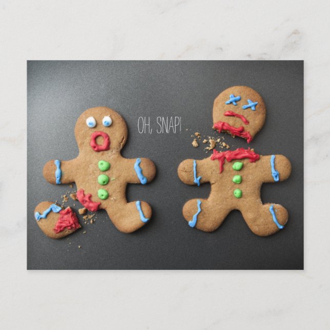 Ein schockierter Lebkuchenmann mit gebrochenem Bei Postkarte (Vorderseite)