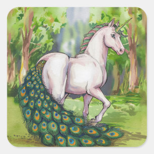Ein schöner Einhornpfaug Quadratischer Aufkleber