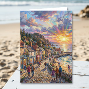 Ein schöner Stranddorf-Promenade   Geburtstag Karte