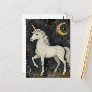 Ein schönes Einhorn Schwarz-Gold-Collage Postkarte