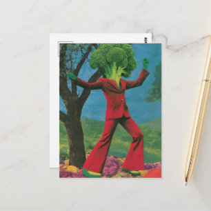 Ein schönes, farbenfrohes, retro-tanzendes Brokkol Postkarte