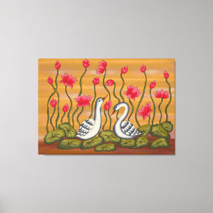 Ein schönes Koppel-Schwan mit Lotusblume..... Leinwanddruck