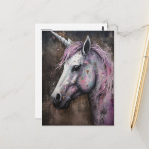 Ein schönes lila Einhorn unordentliche Wasserfarbe Postkarte
