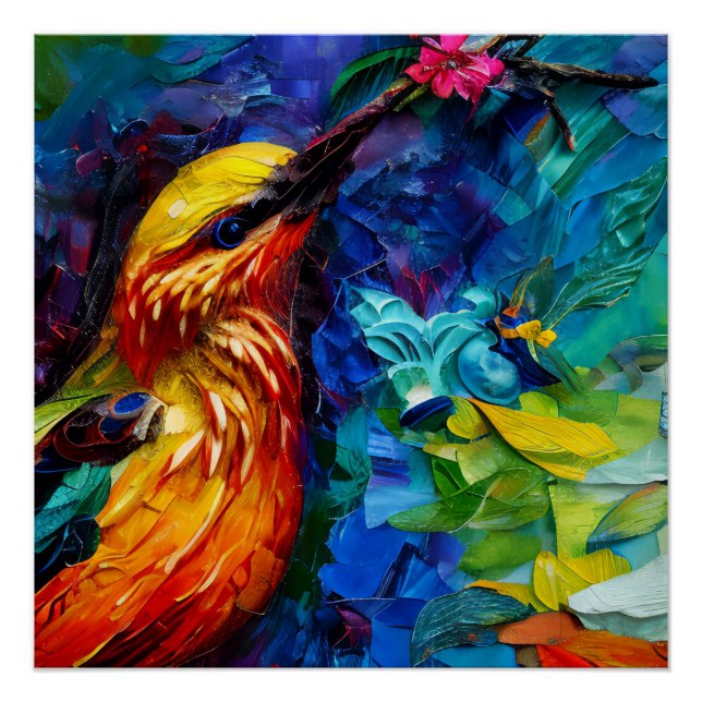 Ein schönes Mixed-Media-Gemälde von Hummingbird Poster (Vorderseite)
