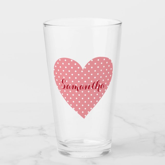 Ein schönes Pink-weißes Herzpolka-Bild Glas (Vorderseite)