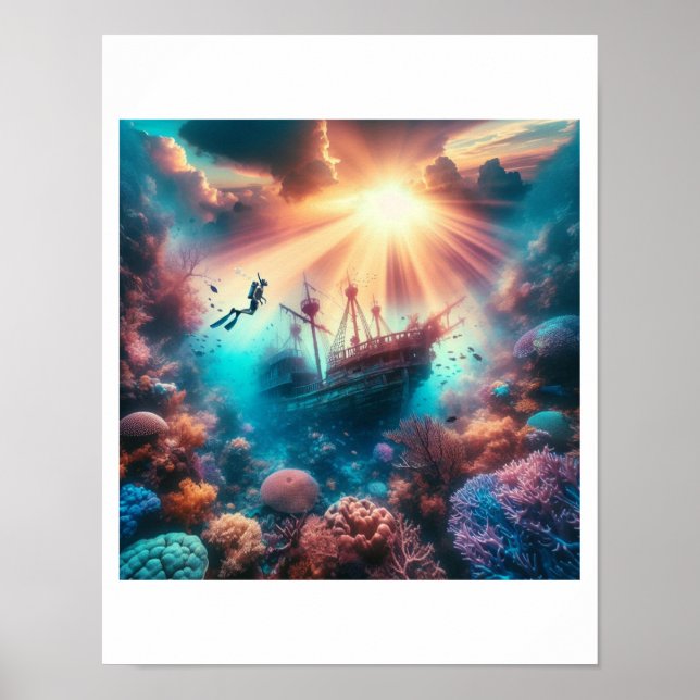 Ein schönes Riff mit einem alten Schiffswrack Poster (Vorne)