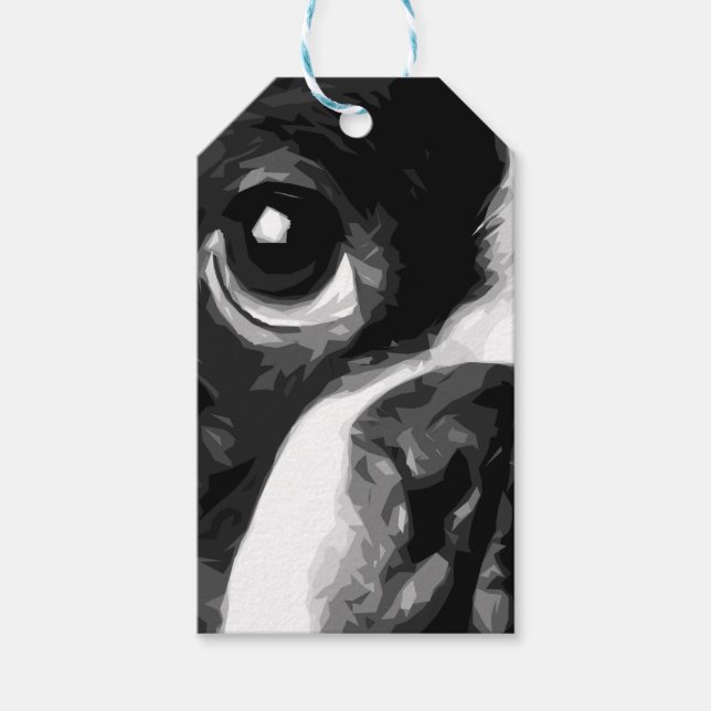 Ein Schwarz-Weiß-Boston-Terrier Geschenkanhänger (Vorderseite)