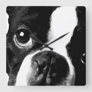 Ein Schwarz-Weiß-Boston-Terrier Quadratische Wanduhr