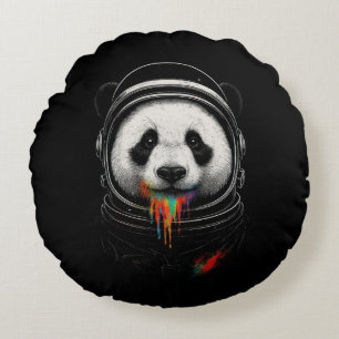 Ein schwarz-weißer Panda-Bär, der einen Raumanzug Rundes Kissen