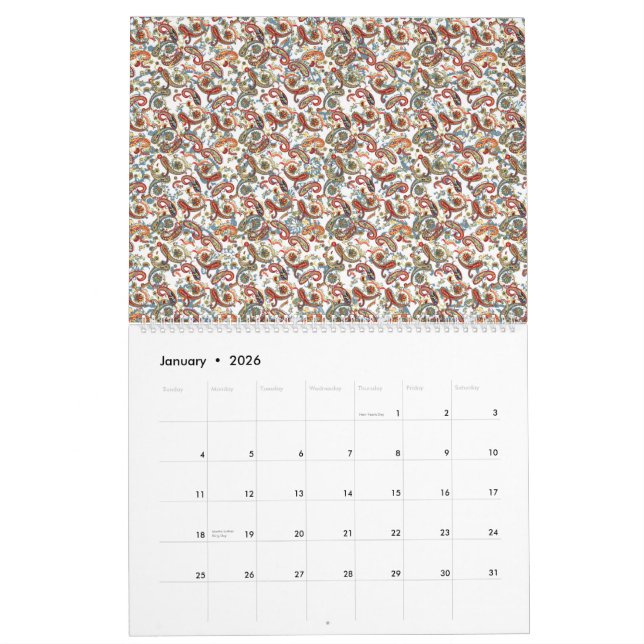 ein schwarzer Hintergrund mit einem roten, grünen  Kalender (Jan 2026)