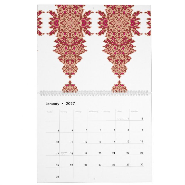 ein schwarzer Hintergrund mit rotem Muster Kalender (Jan 2027)