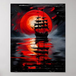 Ein schwarzes Galleon, das auf ruhigen Gewässern s Poster