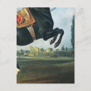 Ein schwarzes Pferd darstellend den Courbette Postkarte