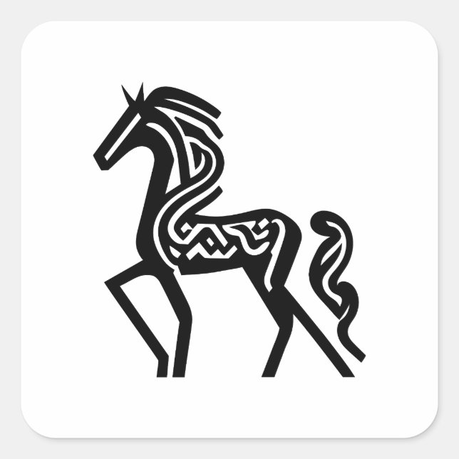 Ein Schwarzes Silhouette Gemustertes Pferd Tattoo  Quadratischer Aufkleber (Vorderseite)