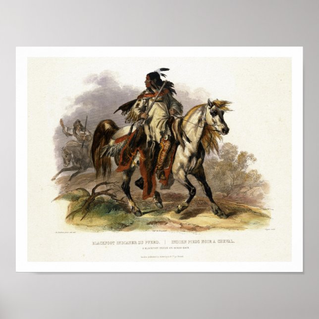 Ein Schwarzfuß Indianer auf dem Pferd, Teller 19 v Poster (Vorne)