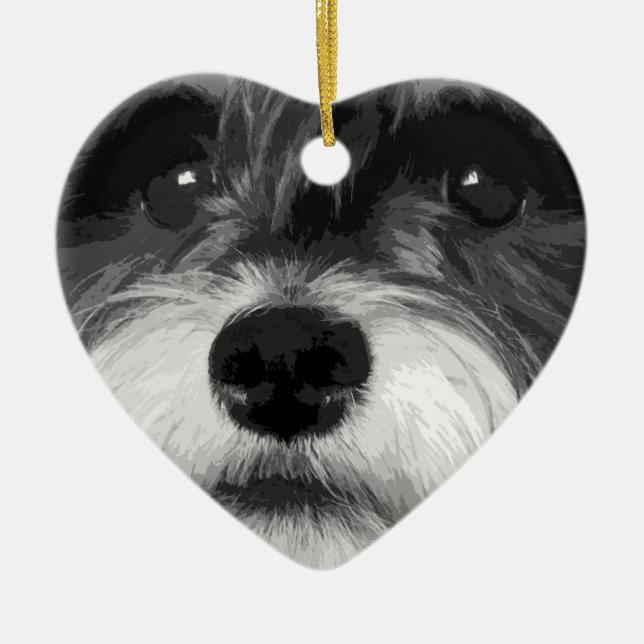 Ein Schwarzweiss-Zwergschnauzer Keramikornament (Vorne)