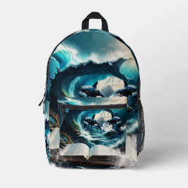 Ein schwimmendes Dampfbad Orca in der Welle. Bedruckter Rucksack