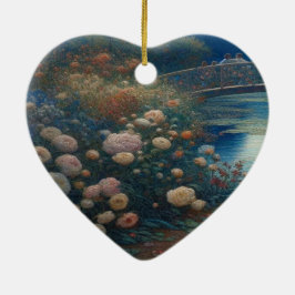 Ein See mit Seerosen und Blumen Valentinsbaum Keramik Ornament