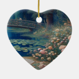 Ein See mit Seerosenblättern und Blumen Valentinsb Keramik Ornament