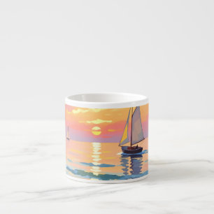 Ein Segelschiff bei Sonnenuntergang auf dem Meer Espressotasse