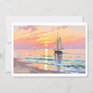 Ein Segelschiff bei Sonnenuntergang auf dem Meer Feiertagskarte