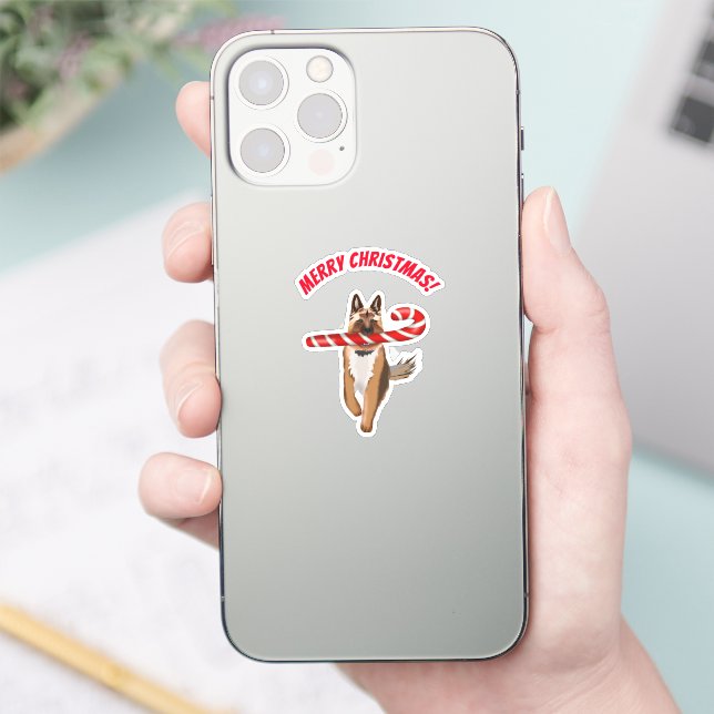 Ein sehr deutscher Schäferhund Candy Cane Weihnach Aufkleber (Telefon)