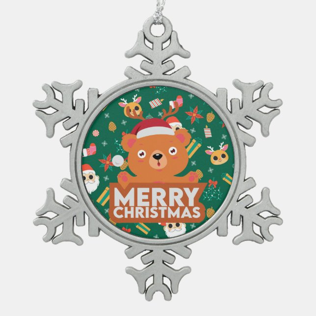 Ein sehr frohe Weihnachten Schneeflocken Zinn-Ornament (Vorderseite)