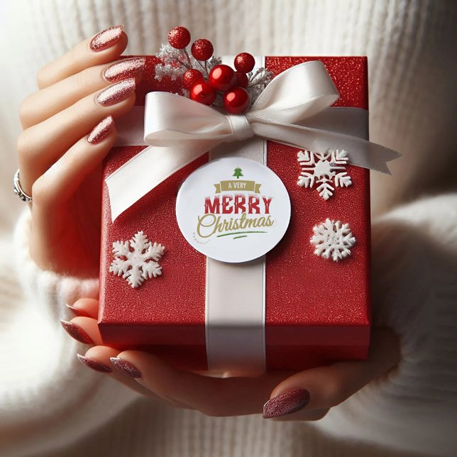 Ein sehr fröhlicher Weihnachten Eleganter Round St Runder Aufkleber (Von Creator hochgeladen)