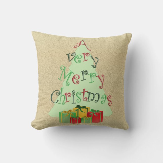 Ein sehr fröhlicher Weihnachts-Burlap-Look Kissen (Vorderseite)