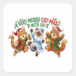 Ein sehr fröhliches Kat-Mas Weihnachten Katzen Quadratischer Aufkleber