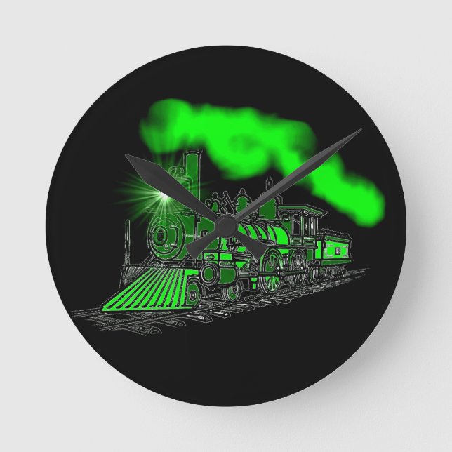 Ein sehr heller grüner Zug-NeonMotor Runde Wanduhr (Vorderseite)