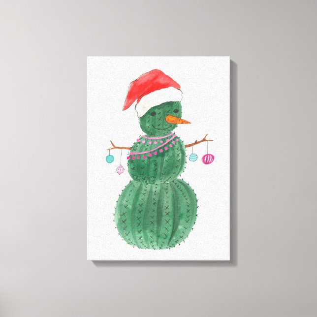 Ein sehr kaktischer Weihnachtsschneemann Leinwanddruck (Vorderseite)