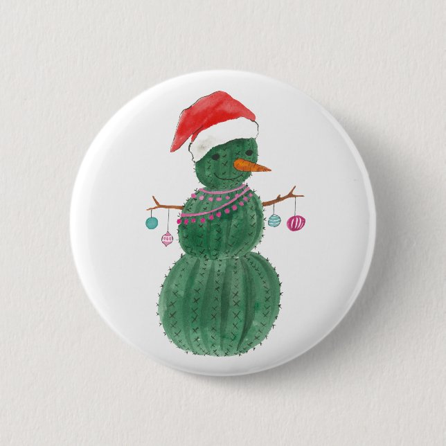 Ein sehr Kaktus-WeihnachtsSchneemann Button (Vorderseite)