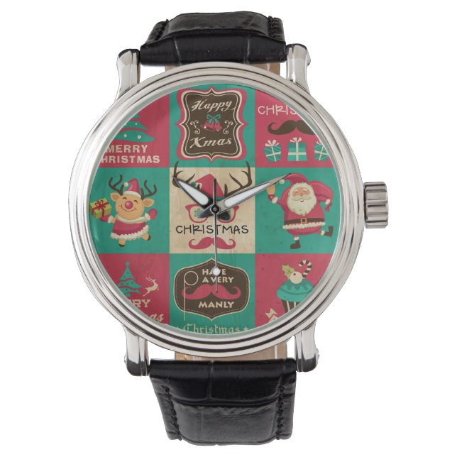 Ein sehr manches Weihnachts-Mustache-Collage Armbanduhr (Vorderseite)