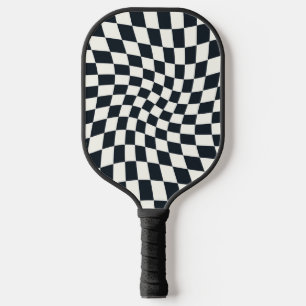 Ein seitlicher Retro-Schwarz-weißer, gezogener Kar Pickleball Schläger