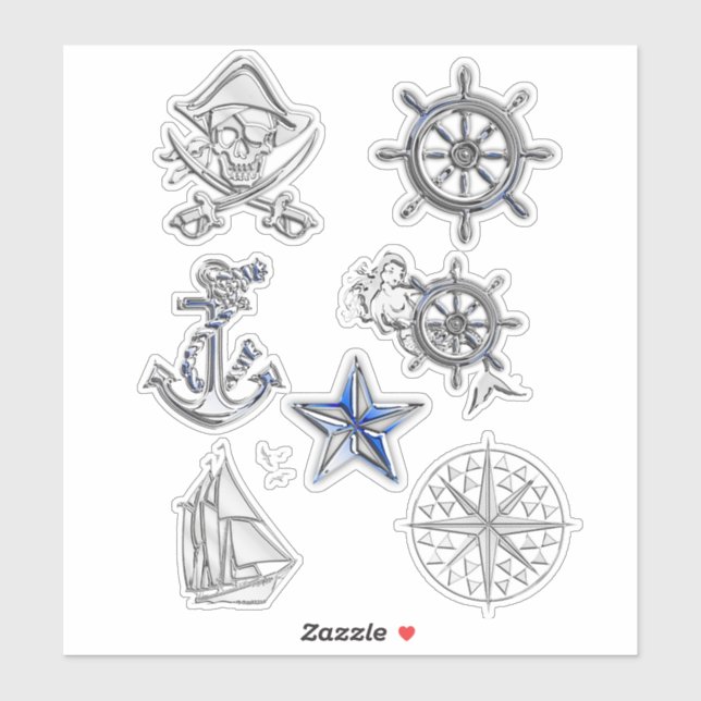Ein Set von 7 nautischen Designelementen Aufkleber (Blatt)
