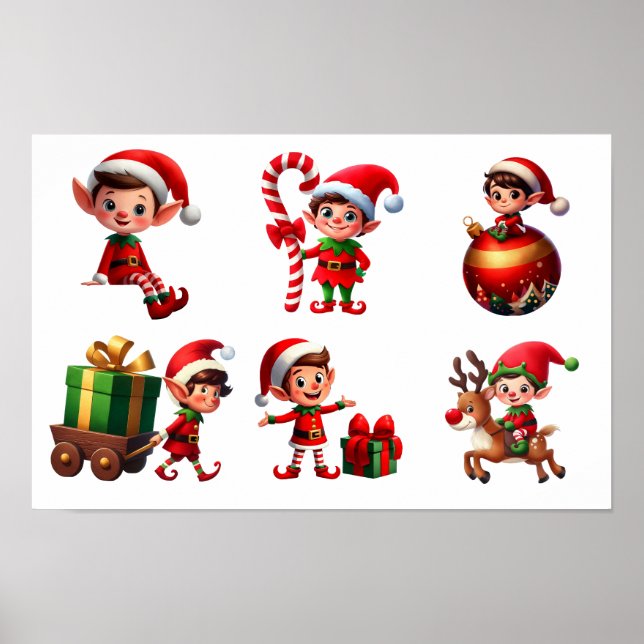 Ein Set Weihnachtselfen in verschiedenen Posen Poster (Vorne)