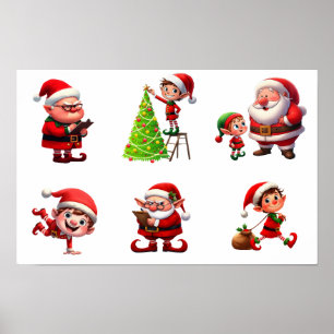 Ein Set Weihnachtselfen in verschiedenen Posen Poster