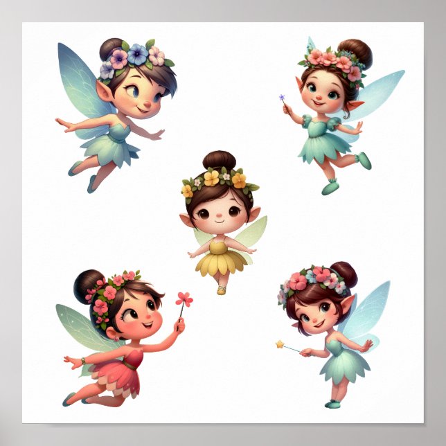 Ein Set zauberhafter kleiner Cartoon Fairies Poster (Vorne)