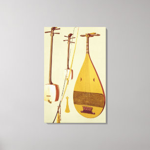 Ein shamisen, ein kokyu und ein biwa, Japaner, von Leinwanddruck