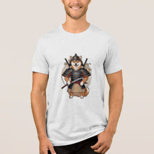 Ein Shiba in einem Samurai Outfit, der einen Katan Tri-Blend Shirt