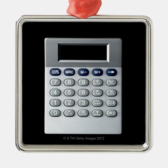 Ein silberner Taschenrechner Silbernes Ornament (Vorne)