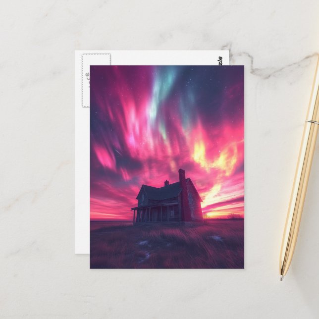 Ein Single mit rosa Nordhimmel Postkarte (Vorderseite/Rückseite Beispiel)