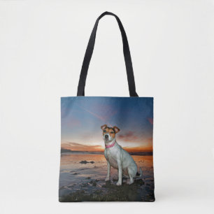 Ein sitzender Strand Jack-Russells Strand-  Tasche