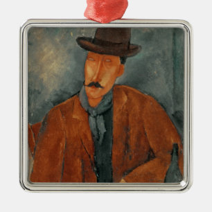 Ein Sitzmann, der auf einer Tabelle sich lehnt Silbernes Ornament