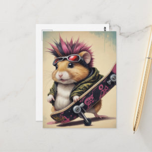 Ein Skateboarding Punk Hamster Retro Postkarte