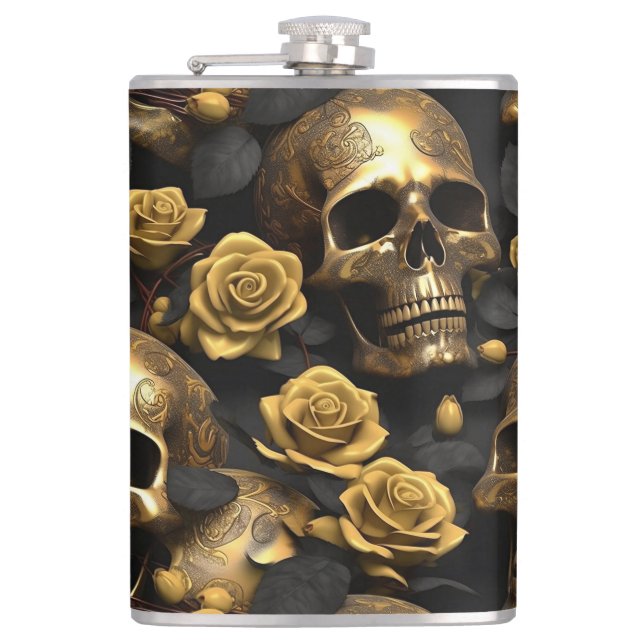 Ein Skull und Rose Serie Design 8 Flachmann (Vorderseite)
